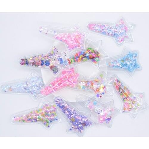 Randomly 10Pcs/lot 60*38mm Transparent PVC Star Clips Filling Shakers Applique for DIY Headwear Hair Clips Decor Accessories C27