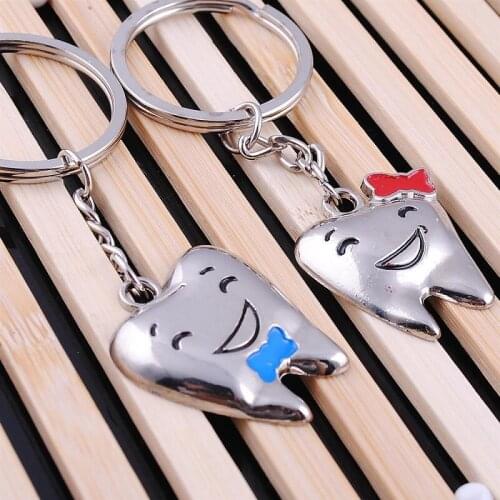 100pairs New Zinc Alloy Smiley Tooth Shaped Key Chains Novelty Key Rings for Lovers WB1473