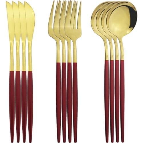 12pcs Silverware Set Stainless Steel Red Gold Dinnerware Cutlery Set Knife Fork Spoon Dinner Party Kitchen Flatware Tableware