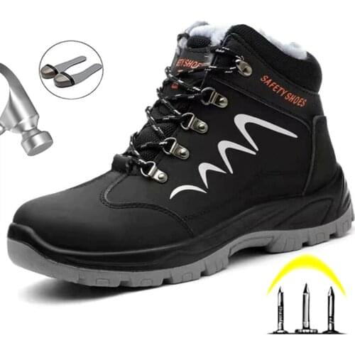 2020 Mens Safety Shoes Work Boots Steel Toe Safety Boots Ankle Leather Winter Boots Men Anti-smashing Work Sneakers Men Shoes