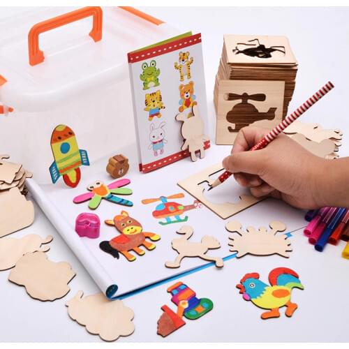 32piecesDIYchildrens fun painting teaching aids set painting template with watercolor pen childrens educational toys gift kids