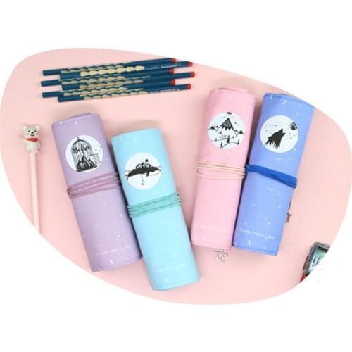 4 Pcs Roll Up Pencil Case Canvas Portable Pen Storage Bag Holder Stationery Organizer Student Supplies ,NO Pencils Wholesale X2