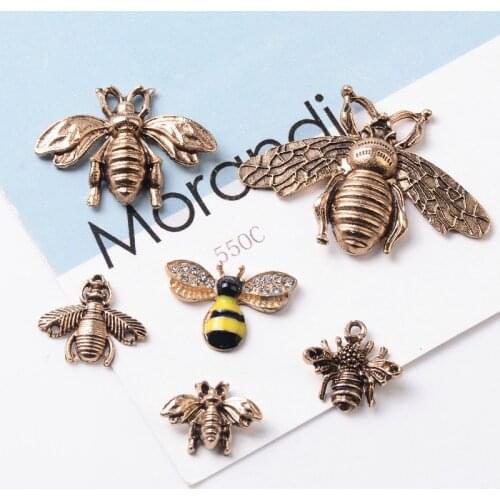 5pcs/lot Alloy Bee Rhinestone Gold Pearls Pendant Button Ornaments Jewelry Earrings Choker Hair bag DIY Jewelry Accessories