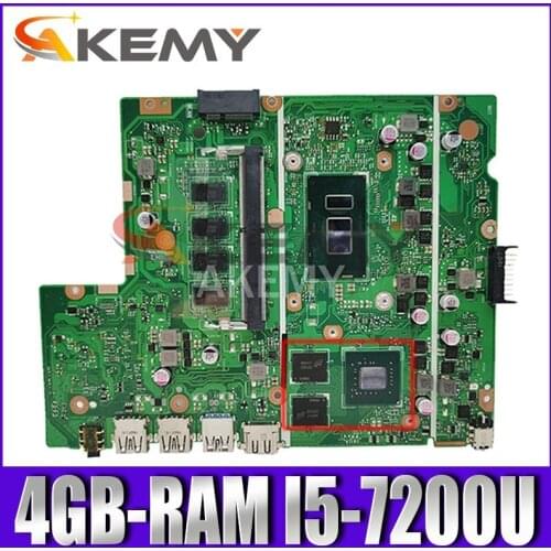 Akemy X540UB Laptop motherboard With 4GB-RAM I5-7200U (V2G) For Asus X540UB X540UV X540UBR original mainboard 90NB0IM0-R00060