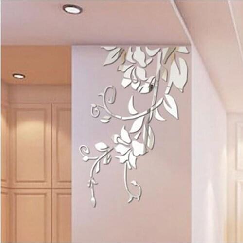 Acrylic Mirror Wall Stickers 3D DIY Leaves Mirror Acrylic Modern Art Mural Stickers Living Room Decoration Tool