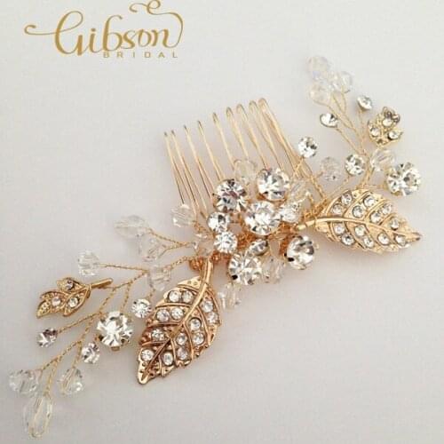 Free Shipping Crystal Flower Wedding Hair Comb Gold Bridal Headpiece Women Accessories