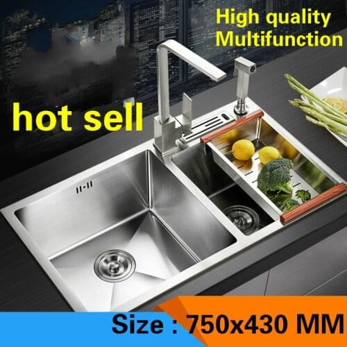 Free shipping Kitchen sink 3mm double groove ordinary food grade 304 stainless steel durable 750x430 MM