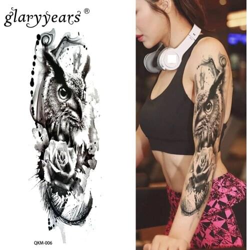 Glaryyears Full Arm Owl Big Large Blue Ancient Greek Mythology Temporary Leg Waist Art Tattoo Beauty Warrior Sticker QKM