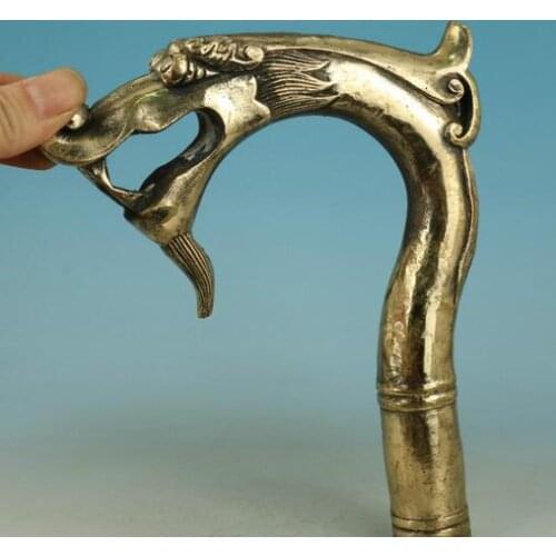 Big Old Handmade Carved Dragon Collect Statue Walking Stick Head Statues Copper sculpture home decoration