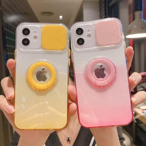 Armor Camera Lens protection Gradient Transparent Case For iPhone 11 12 Pro Max Mini XS X XR 8 7 Plus Ring Holder Stand Cover