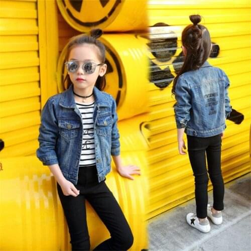 Teen Girls Denim Jacket Coats Vintage Jeans Outfit For Girl Clothes Toddler Denim Jackets Children Outerwear Letter Print 4-14T