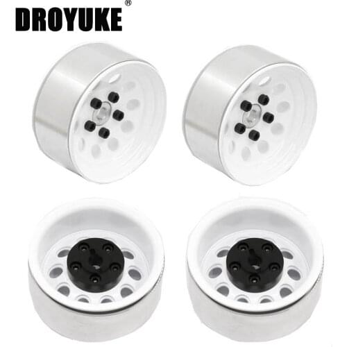 Droyuke 4PCS RC Crawler 1:10 White Metal Wheel Rim 1.9 Inch BEADLOCK for 1/10 Axial SCX10 AXI03007 Traxxas TRX-4 TAMIYA CC01 D90