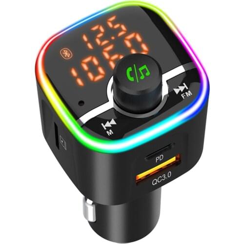 FM Transmitter Wireless Modulator MP3 Player BC68 Car QC3.0 PD USB Fast Charger Handsfree Kit Colorful Atmosphere Lamp