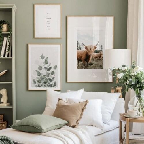 Highland Cattle Eucalyptus Wild And Free Wall Art Canvas Painting Nordic Posters And Prints Decoration Pictures For Living Room