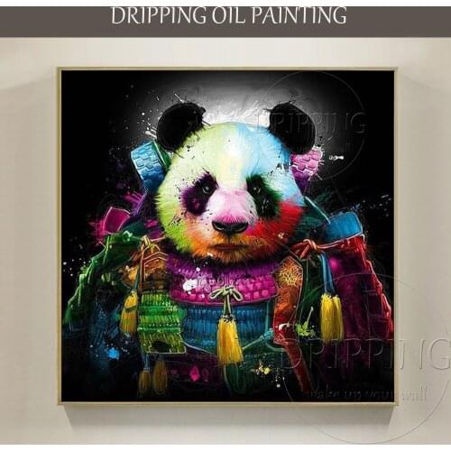 Best Wall Art Hand-painted Warrior Panda Oil Painting on Canvas Funny Panda Wearing Armor Painting Special Panda Oil Painting