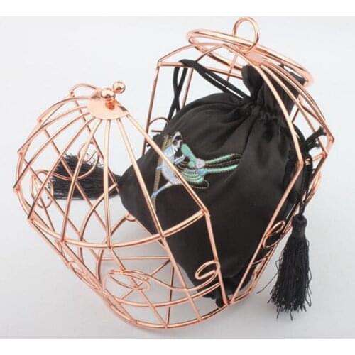 Fashion personality embroidery hook flower metal hoop bucket bird cage bag handbag mini catwalk bag birdcage evening dress bag