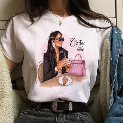 Fashion Women T Shirt Coffee Time and Girl Printed T Shirt Female Summer Casual Tops Tee 90s Girls Harajuku Cute Women T-shirts
