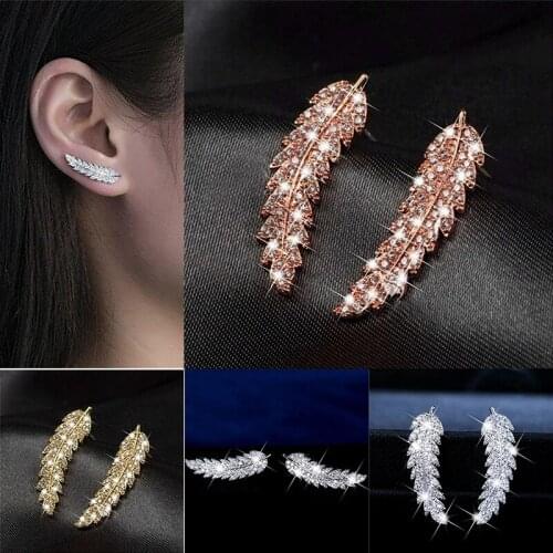 Fashion Feather Stud Earring Silver Rose Gold Gold Women Jewelry A Pair/set