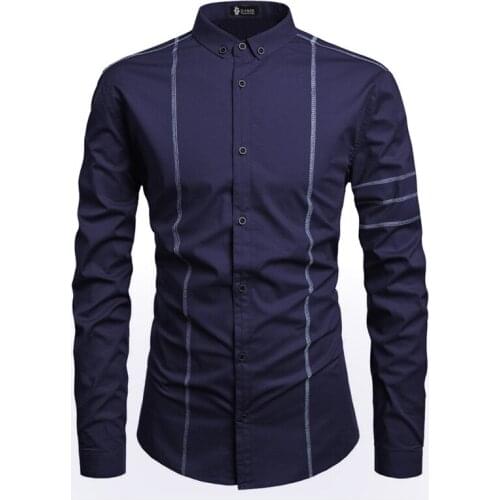Mens Shirt Long Sleeve Solid Color Turn Down Collar Cardigan Shirt with Bright Line Casual Sleeve Single-Breasted Tops