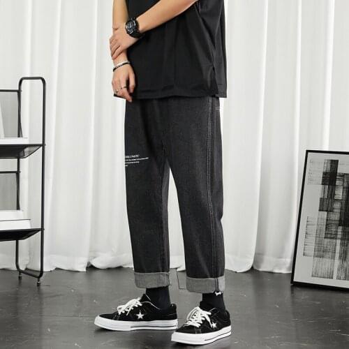 Men Black Korean Jeans 2021 Mens High Quality Streetwear Fashion Casual Baggy Straight Simple Cozy All-match Male Denim Pants