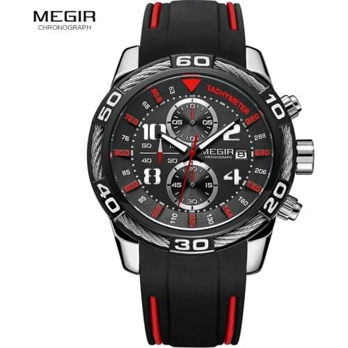 Mens Chronograph Sports Quartz Wrist Watches Silicone Black Army Military Stopwatch Man Clock Relogios Masculino Red 2045G