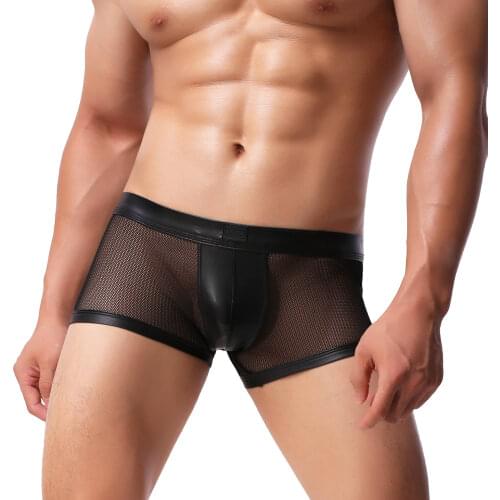 Mens Mesh Transparent Breathable Sexy Underwear Male Fish Net Underwear Boxer Sexy Black Transparent Erogenous Boxer