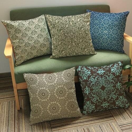 Nordic Royal Elegant Floral Pattern Geometrics Home Decorative Sofa Throw Pillow Cover Cotton Linen Office Cushion Cover 45x45cm
