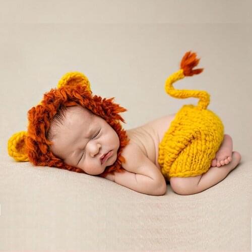2019 New Fotografia Cute Lion Baby Hats Newborn Photography Props Soft Hand-knit Animal Baby Photography Props