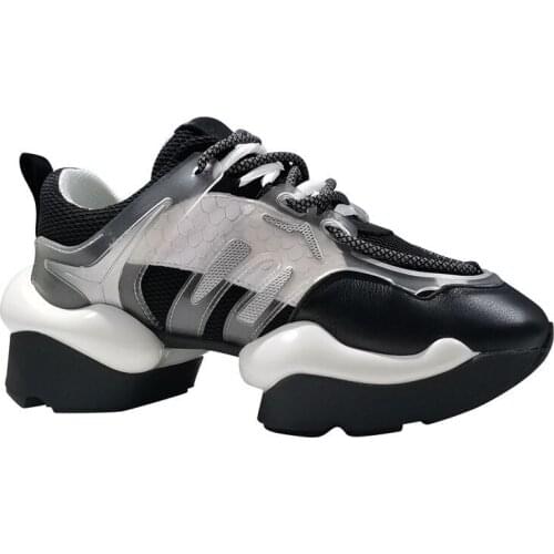 2021 Spring and Autumn New Breathable Net Red Muffin Thick-soled Womens Shoes Casual Sports Leisure Running Daddy Shoes Girl