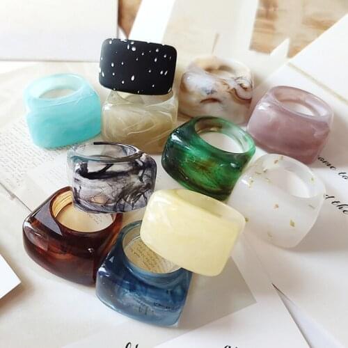 New Trendy Colorful Transparent Acrylic Irregular Marble Pattern Ring Resin Square Round Rings For Women Men Party Jewelry Gifts