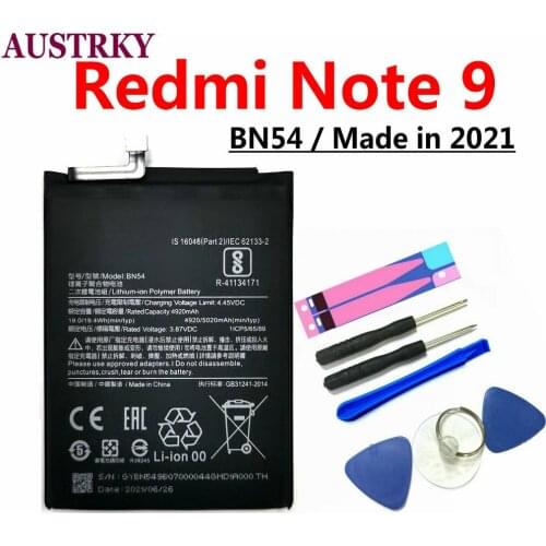 New BN54 Battery Replacement For Xiaomi Redmi Note 9 5020mAh Phone Li-ion Batteries+ Free Tools