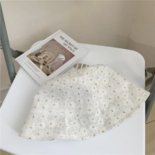 Korea Fashion Lace Flower Fairy Bucket Hat Summer Solid Color Daisy Embroidery Panama Hat Women Outdoor Sunscreen Fisherman Hat