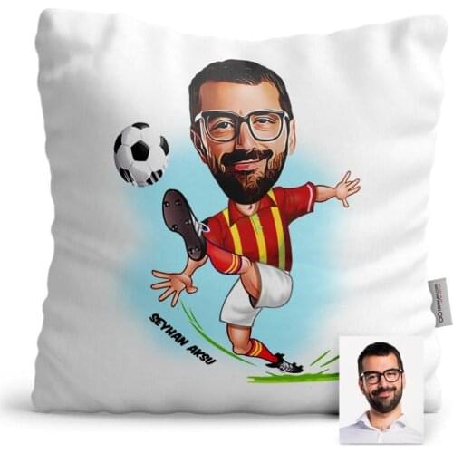 Personalized Football Player Yellow Red Cartoon Satin Pillow-1
