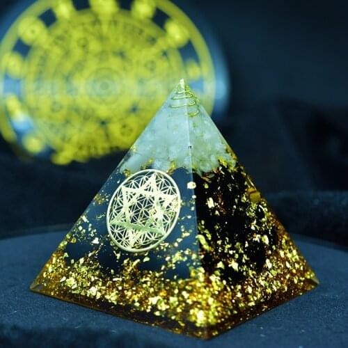 AURAREIKI Orgonite Pyramid Ajna Chakra Raziel Natural White Crystal Obsidian Expel Evil Forces Resin Pyramid Crafts Jewelry