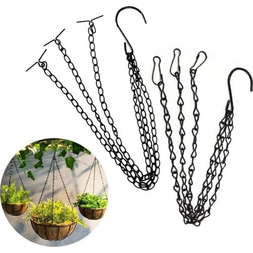 Hanging Basket Chains, 1pcs 40cm/ 47cm Black Hanging Chains Flowerpot Iron Sling Chain 3 Point Garden Plant Hanger Chain Gondola