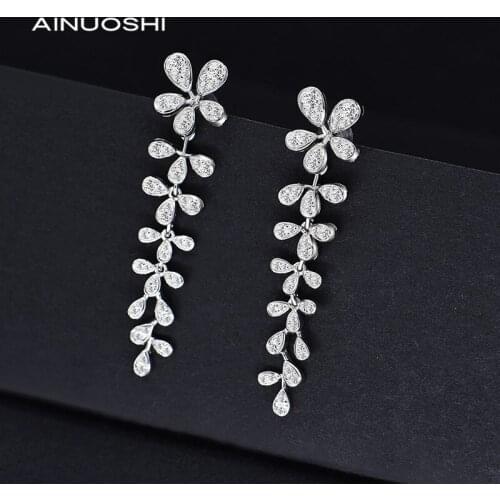 AINUOSHI 925 Sterling Silver Simulated SONA Diamond Flower Shape Drop Earrings For Women Birthday Romantic Party Jewelry Gift