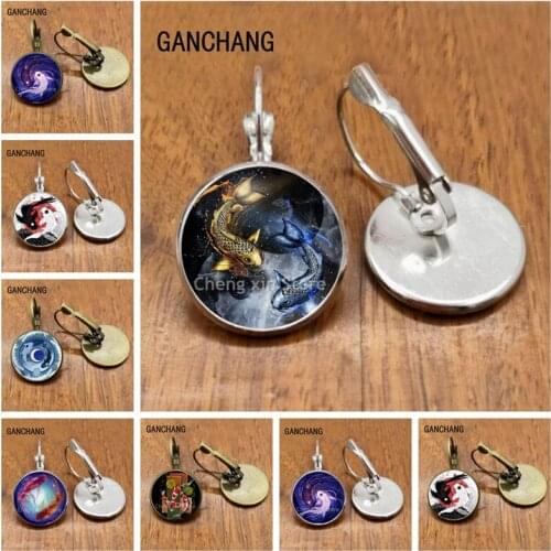 Yin Yang earrings Yin Yang fish glass cabochon handmade earrings jewelry