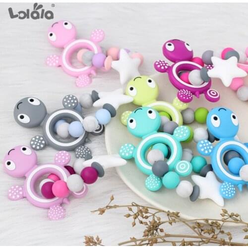 Silicone Teether BPA Food Grade Teething Bite Molar Chew Nursing Tortoise Animal Baby Bracelet Beads DIY Chain Gift Toy Rattle