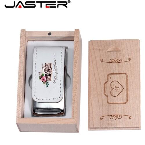 JASTER Memory Stick Custom Company Logo Pen drive 128 gb Leather USB Flash Drives 64GB Pendrive Wooden Box Over 10 PCS Free logo