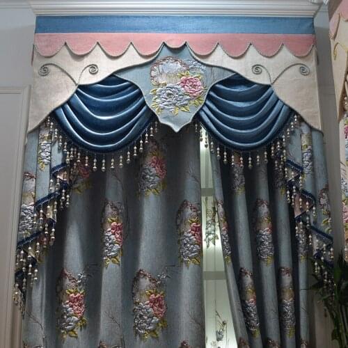 Thickened luxury Chenille 3D embossed jacquard curtain High grade living room curtain fabric European style villa