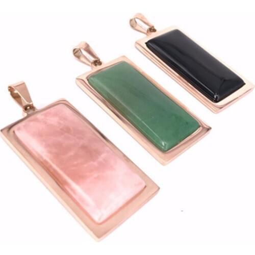 Druzy Rectangle Vintage Crystal Green Aventurine Black Onyx Natural Stone Pendant Necklace Candy color for Lady Fashion Jewelry