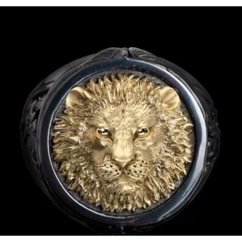 Vintage Punk Black Gold Lion Head Finger Rings for Men Punk Jewelry Gothic Personality 3D Biker Cool Man Ring Bague Homme