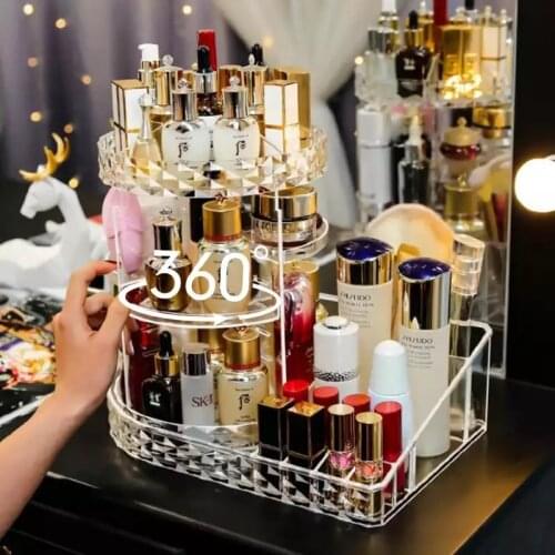 Large-Capacity Dustproof Cosmetic Storage Box 360-Degree Rotating Transparent Acrylic Fashion Lady