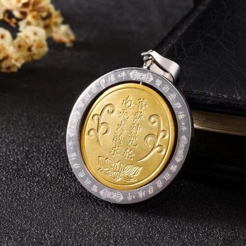 Rotating Constellation Zodiac Jiugong Bagua Pendant Necklaces Scripture God of Wealth Amulet Necklace Titanium Steel Jewelry