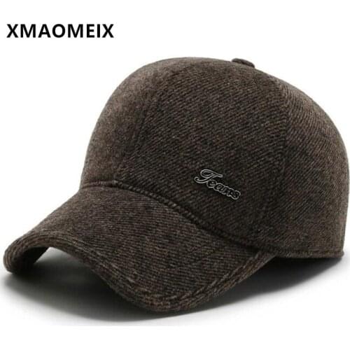 XMAOMEIX Snapback Cap Winter Warm Earmuffs Hats For Adult Men Thick Cotton Baseball Caps Adjusted Size Fashion Letter Sports Cap