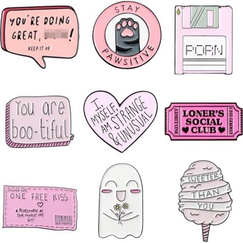 Retro pink Paw creative hard drive enamel pin Cartoon maiden digital pin brooch for women movie ticket badge Pin Jewelry gifts