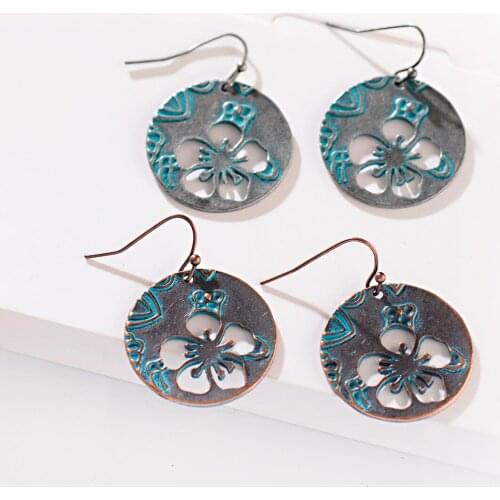 Womens Flowers Hollow Out Silver Color Earings Female Fashion Jewelry Bronze Dangle Summer Earrings Gift For Girl HQE803