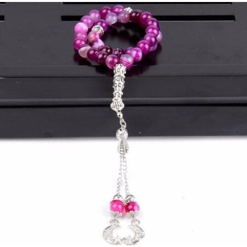 Wholesale 33 Prayer Beads Muslim Rosary Bracelet 8mm Natural Fushcia Agates Women Men Jewelry Beaded Bracelets & Bangles Bijoux
