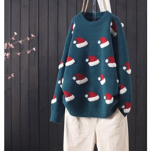 Pullover Women christmas 2021 Sweaters Christmas Print Long Sleeve Straples Collar Top sweater christmas sweater women cloths