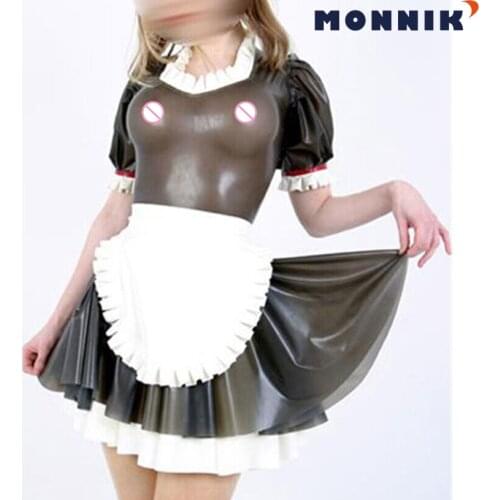 MONNIK latexSexy Latex Dress Purple Rubber Dresses Women Front Zipper Gummi 0.4mm Club Wear